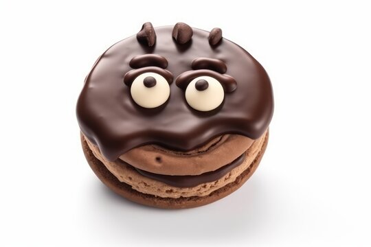 Chocolate Cream-filled Cookie in cartoon style on white. AI generated