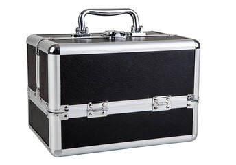 Black metal case isolated on white background. Clipping path included.