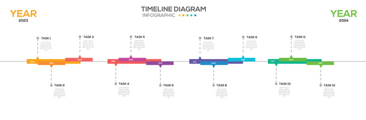 12 Months modern Timeline diagram calendar, presentation 
Infographic template for business. vector infographic.