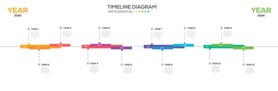 12 Months modern Timeline diagram calendar, presentation 
Infographic template for business. vector infographic.