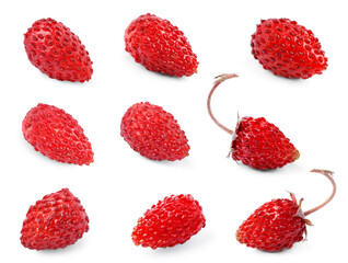 Set with sweet ripe wild strawberries isolated on white