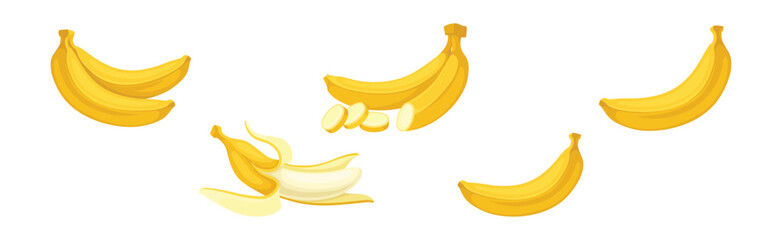 Banana as Elongated, Edible Fruit Covered with Yellow Rind Vector Set