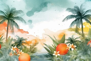 Fototapeta na wymiar summer concept watercolor abstract background. generative ai
