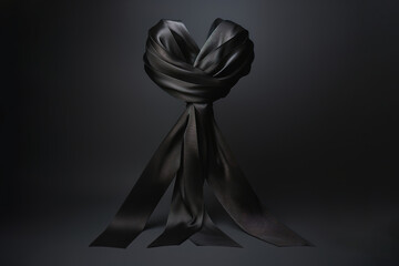 Black ribbon and space for text on dark background top view heart generative ai - obrazy, fototapety, plakaty