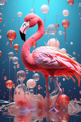 Illustration of an exotic flamingo blue background generative ai
