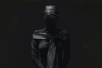 Woman dressed in black with a black bow generative ai