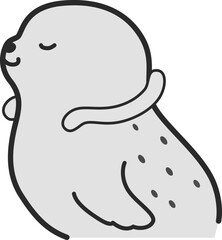 クールネックリングを付けるアザラシのイラスト（白黒）