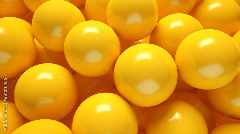 Poster yellow background abstract balls pattern texture with generative ai.