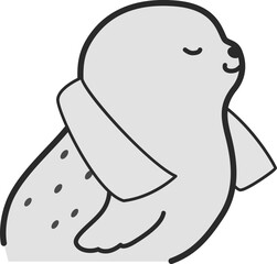 クールタオルを首にかけたアザラシのイラスト（白黒）