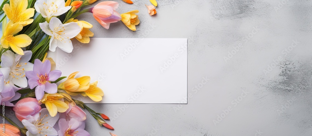 Aufkleber a greeting card mockup is shown on a concrete background with copy space. it features colorful frees