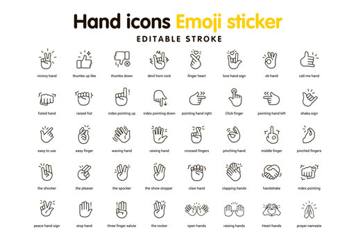Hand Icons Emoji Sticker, funny symbol sticker vector hand gesture emojis icons collection