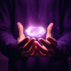 A scene with A human hand reaching out to touch a floating, glowing orb, with sound waves and vibrations radiating from the point of contact, symbolizing the connection between humans and vibrational 