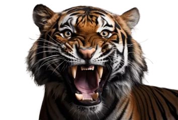  Portrait of tiger angry and roaring isolated on white background © The Stock Guy