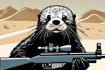 a sea otter sniper, 해달 저격수 - obrazy, fototapety, plakaty