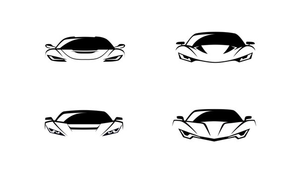 Sports car logo icon set on white background. Motor vehicle dealership emblems. Auto silhouette garage symbols. Vector illustration