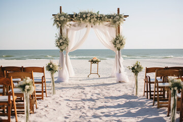 Exquisite Beach Wedding Setup: Seaside Romance Captured, Created with Generative AI Tools