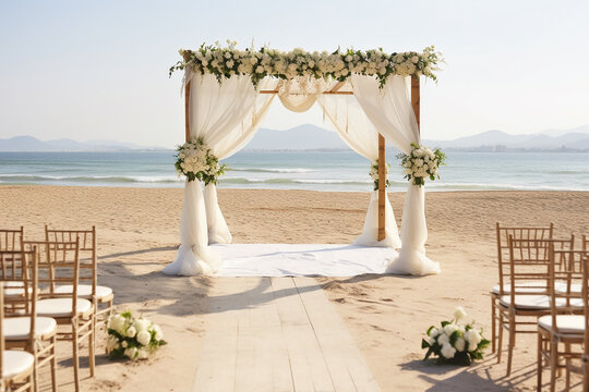 Exquisite Beach Wedding Setup: Seaside Romance Captured, Created with Generative AI Tools