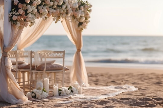 Exquisite Beach Wedding Setup: Seaside Romance Captured, Created with Generative AI Tools