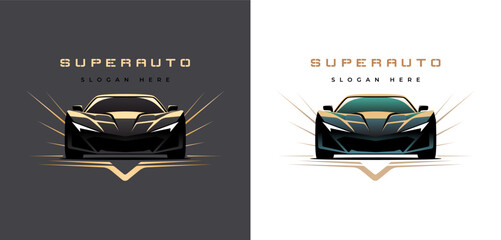 Sports car luxury logo icon set on black and white background. Premium motor vehicle dealership emblems. Colorfull vector illustration