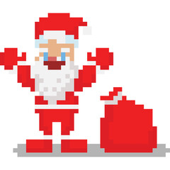 Pixel art cartoon happy santa claus character