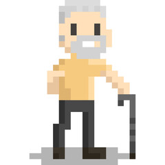 Obraz premium Pixel art cartoon grandfather character