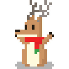 Obraz premium Pixel art cartoon raindeer rocking doll character