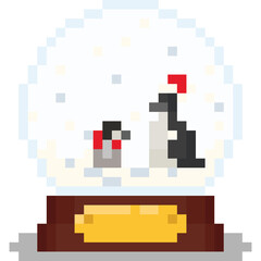 Pixel art christmas penguin and baby in crystal ball