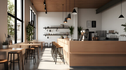 Interior of modern cafe, coffee shop Generative AI