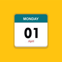 april 01 monday icon with yellow background, calender icon