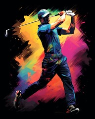 Obraz na płótnie Canvas Captivating golf swing illustration: dynamic golfer in action on sun-kissed course, t-shirt design, Generative AI