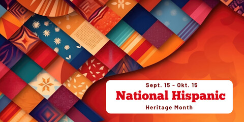 Fototapeta na wymiar National Hispanic American Heritage Month. Background in orange red and yellow with a latin pattern. Banner, poster, card for social media. Created with generative AI