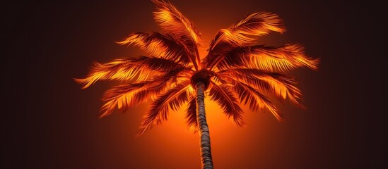 Background with a palm tree that is golden in color