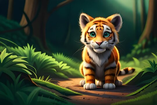 tiger in the forest cartoon