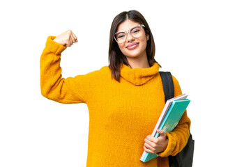 Young student woman over isolated chroma key background doing strong gesture