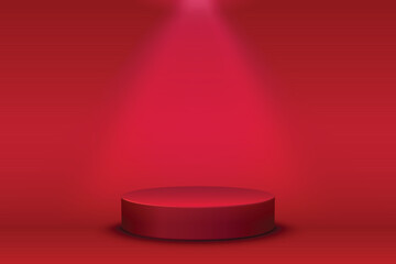 3d background products display red podium scene with platform. Abstract minimal scene mockup products display, Stage showcase. Vector geometric forms. (16:9 aspect ratio)