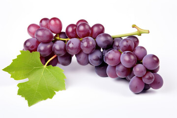 Fototapeta premium Fresh and juicy purple grapes, a healthy and delightful fruit snack, isolated on a white background.