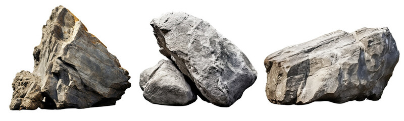 Set of Rock stone transparent background, PNG ,Generative AI	
