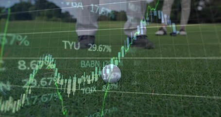 Animation of financial data processing over male golf player - Powered by Adobe