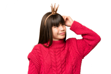 Little princess with crown over isolated chroma key background having doubts and with confuse face expression