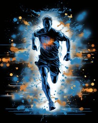 Obraz premium Dynamic quantum wave-tracing t-shirt design featuring stylish computer art and running player, t-shirt design, Generative AI