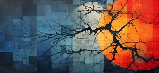 hemogram destroyed abstract background interested moon and tree 