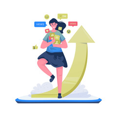 Trending on social media by getting views, likes and followers illustration