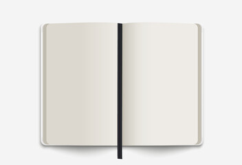 Mock-up: Realistic vector notebook white color with black bookmark on a transparent background. Realistic stock vector illustration EPS10