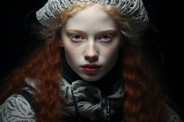 Naklejka na ściany i meble Generative ai studio portrait of albino and ginger beautiful woman on colour background