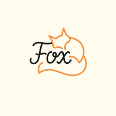 Minimalistic and stylish Fox emblem. Modern graphics. Vector illustration with text in a fashionable simple style.