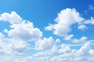 Naklejka na ściany i meble Clear Blue Sky With Fluffy White Clouds, Generative AI
