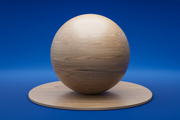 wooden podium with sphere ball on infinite background; pedestal for beauty, cosmetic product presentation. copy space template, 3D Illustration