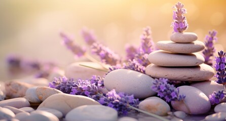Obraz na płótnie Canvas Lavender flowers and stones