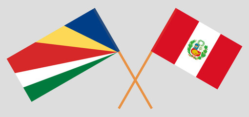 Crossed flags of Seychelles and Peru. Official colors. Correct proportion