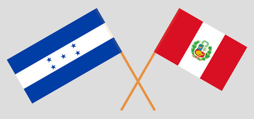 Crossed flags of Honduras and Peru. Official colors. Correct proportion